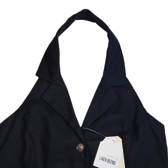 Monteau Womens XS Halter Dress Black Linen Blend Button Down Ladies XS - Picture 4 of 11